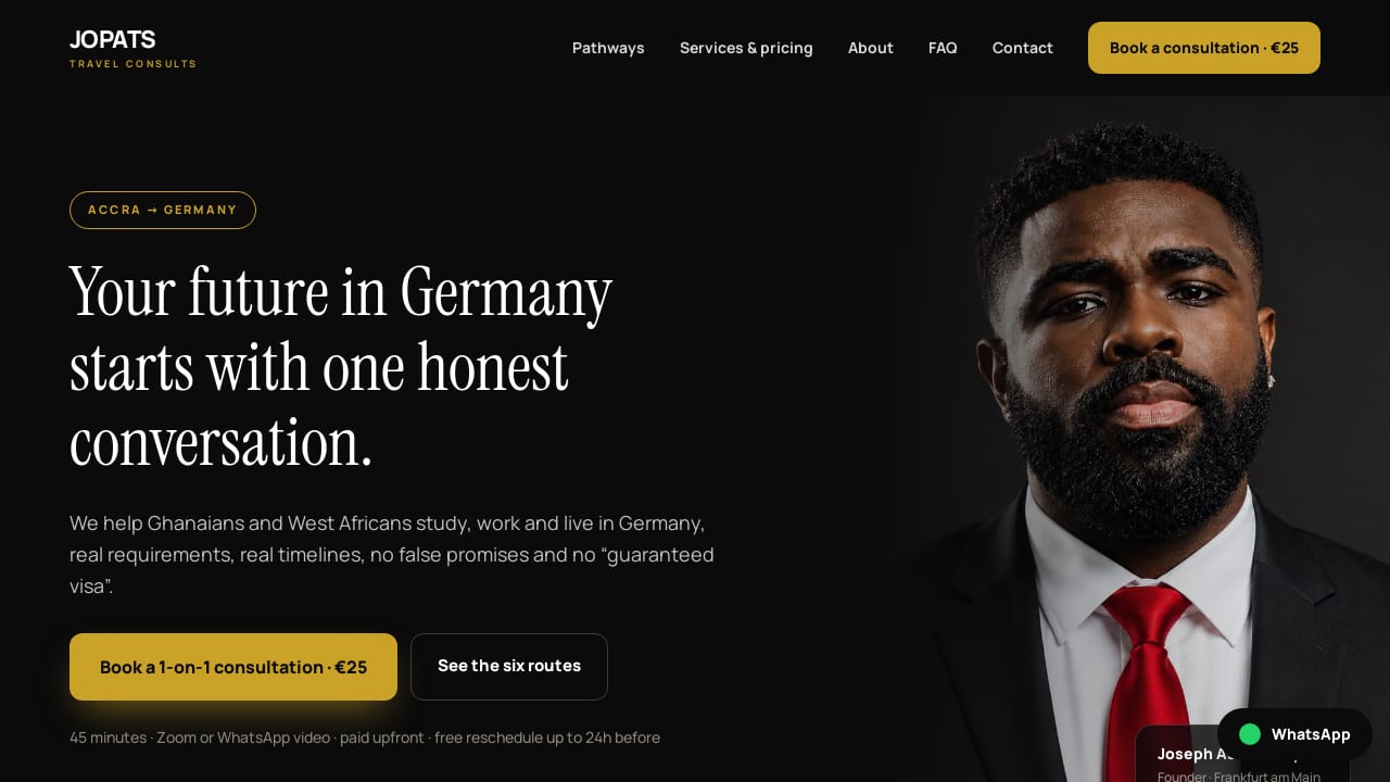 Jopats Travel Consults landing page for relocating to Germany